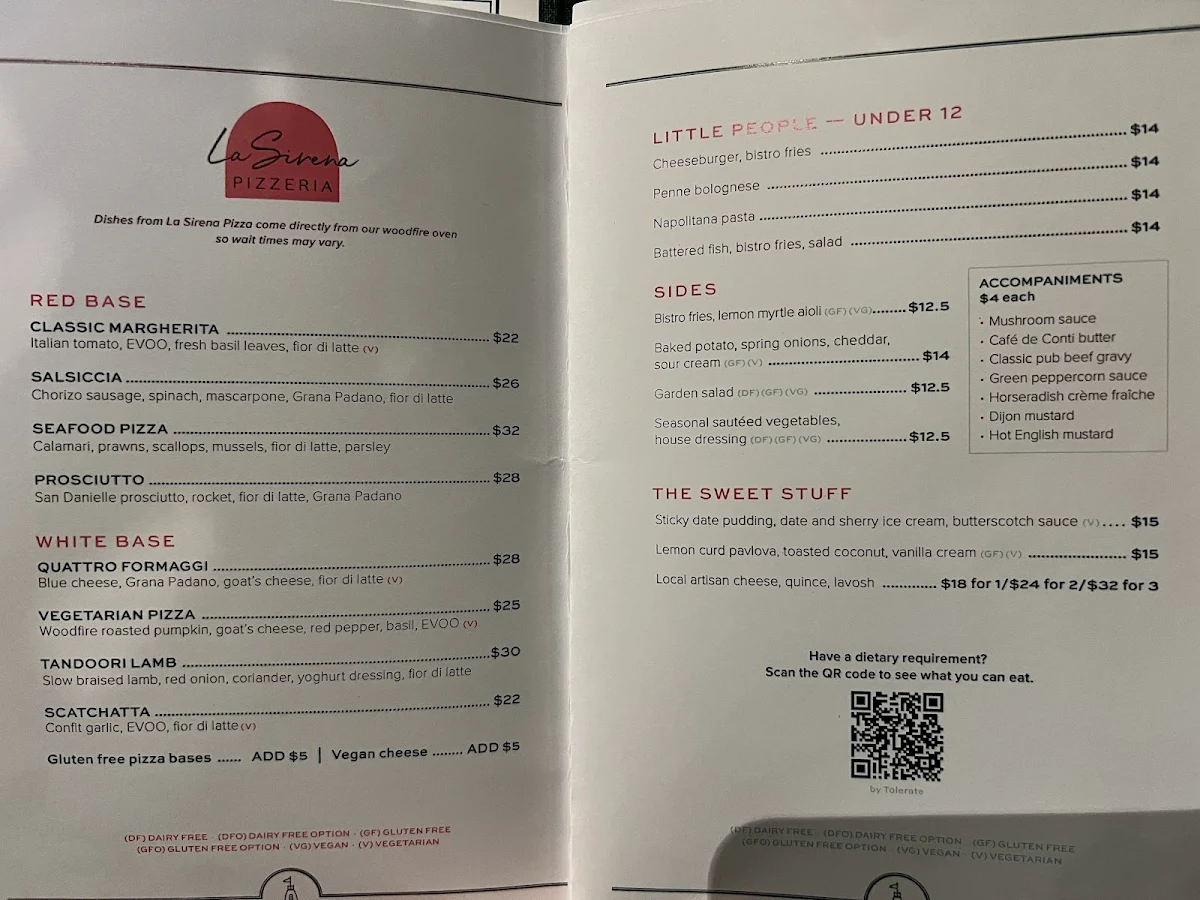 Menu, The Continental Sorrento