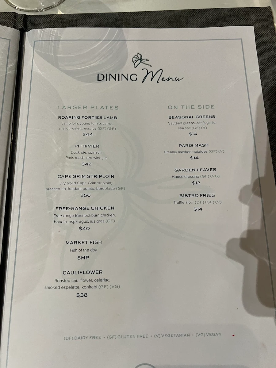 Menu, The Continental Sorrento
