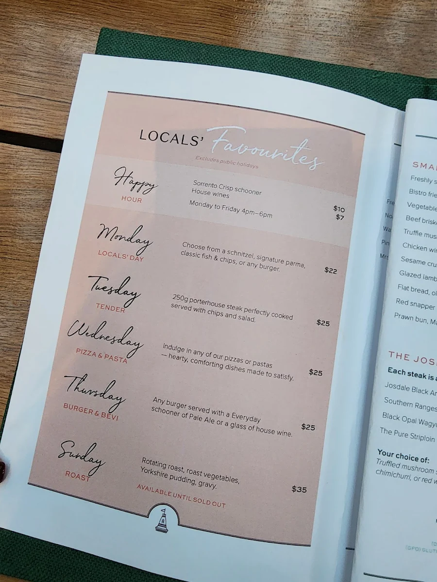 Menu, The Continental Sorrento