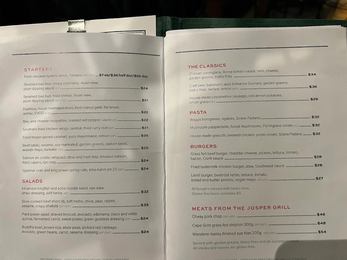 Menu, The Continental Sorrento