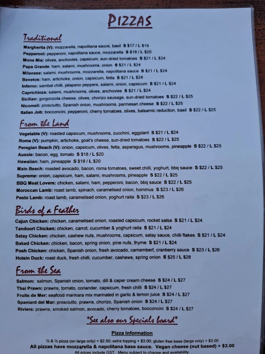 Menu, Zachary's