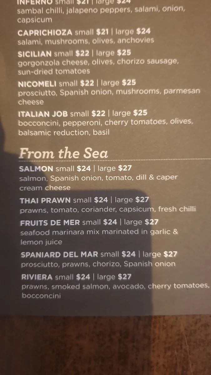 Menu, Zachary's