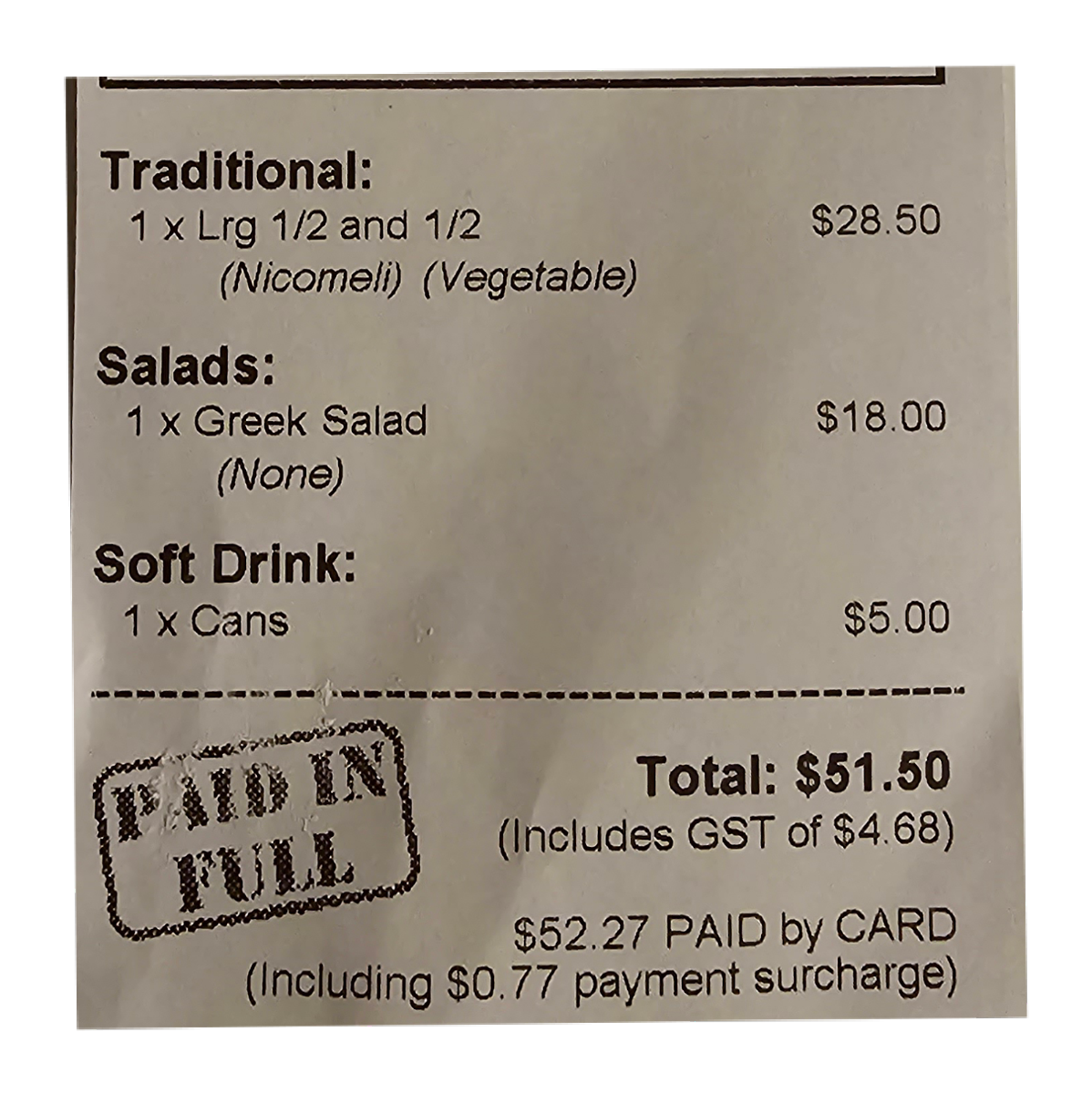 Menu, Zachary's