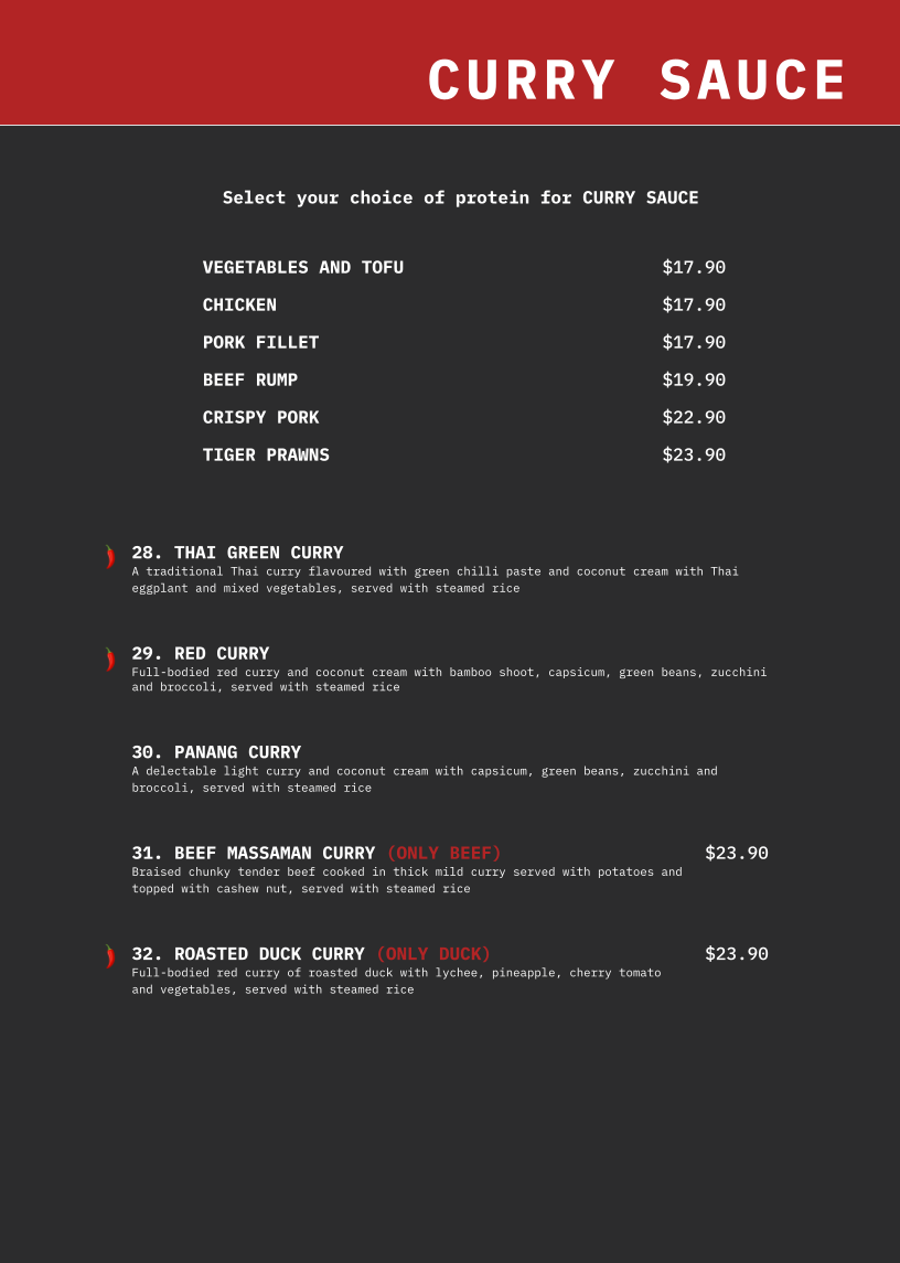 Menu, Boulevarde Thai Eatery