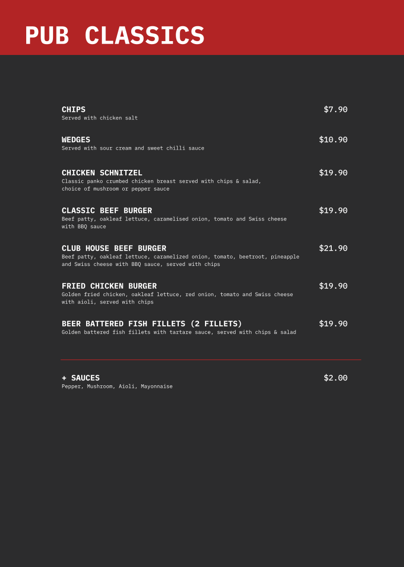 Menu, Boulevarde Thai Eatery