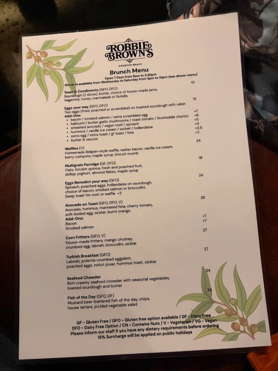 Menu, Robbie Brown's