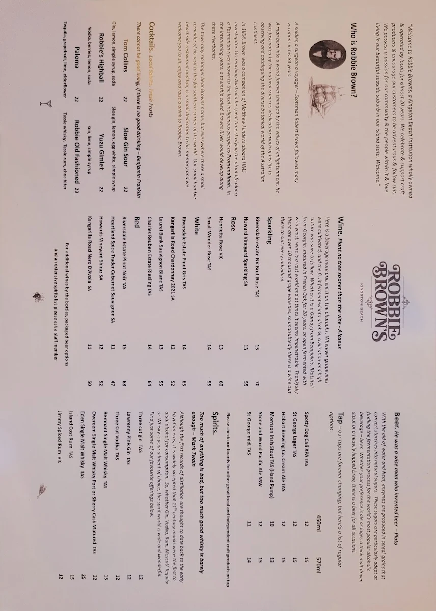 Menu, Robbie Brown's