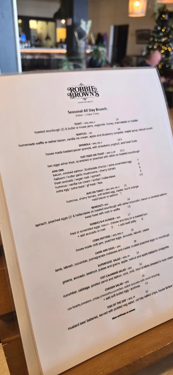 Menu, Robbie Brown's