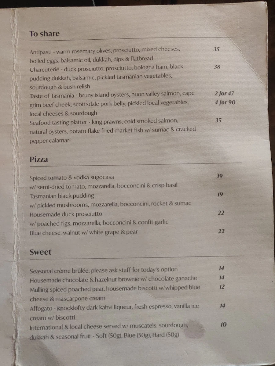 Menu, Robbie Brown's