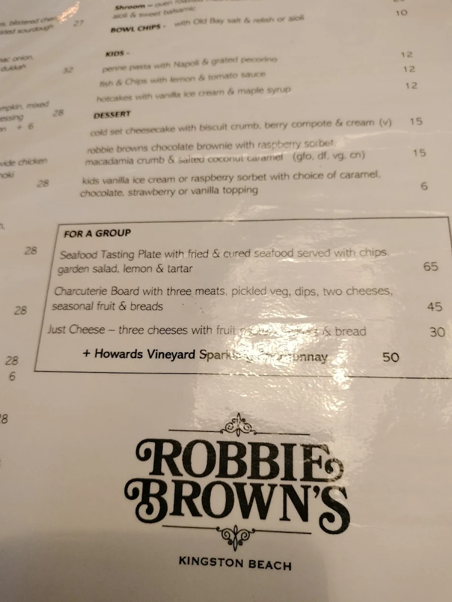 Menu, Robbie Brown's