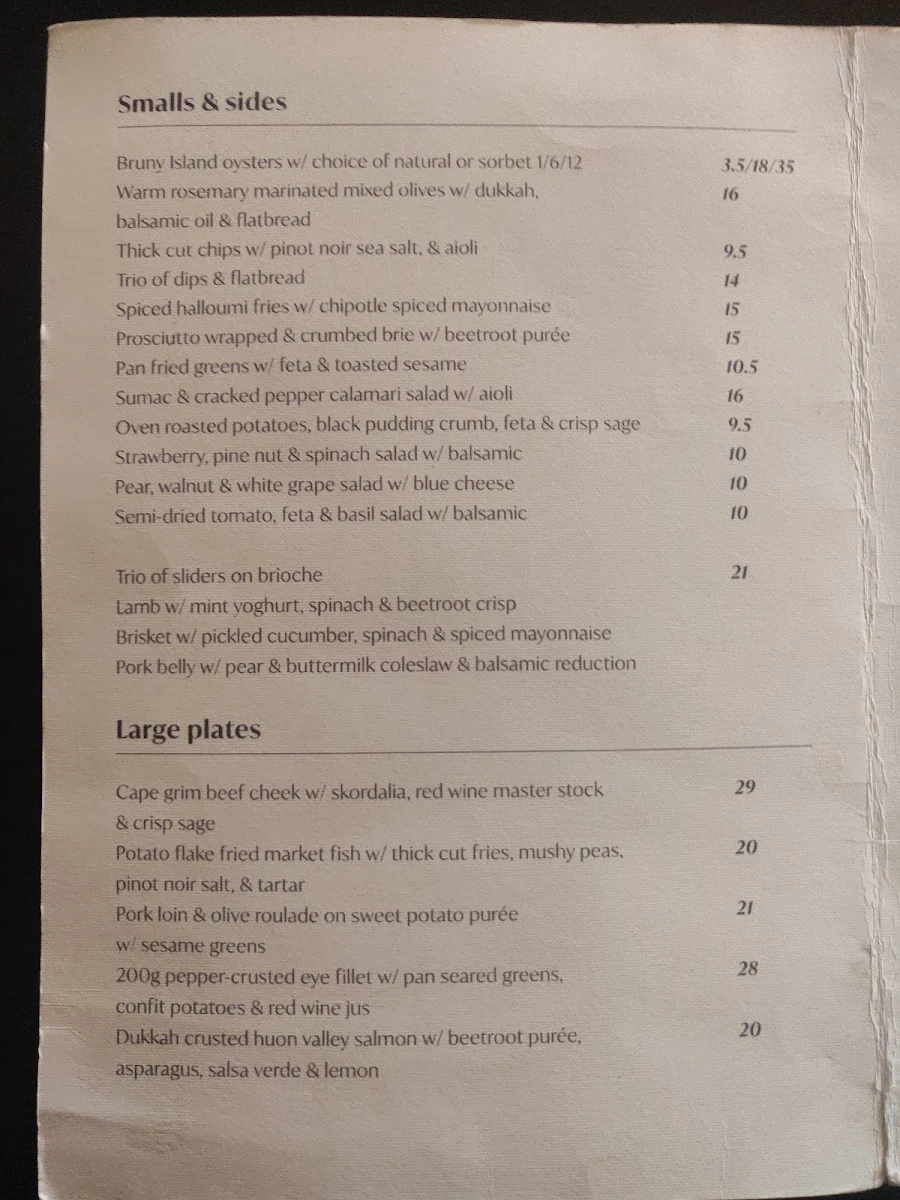 Menu, Robbie Brown's