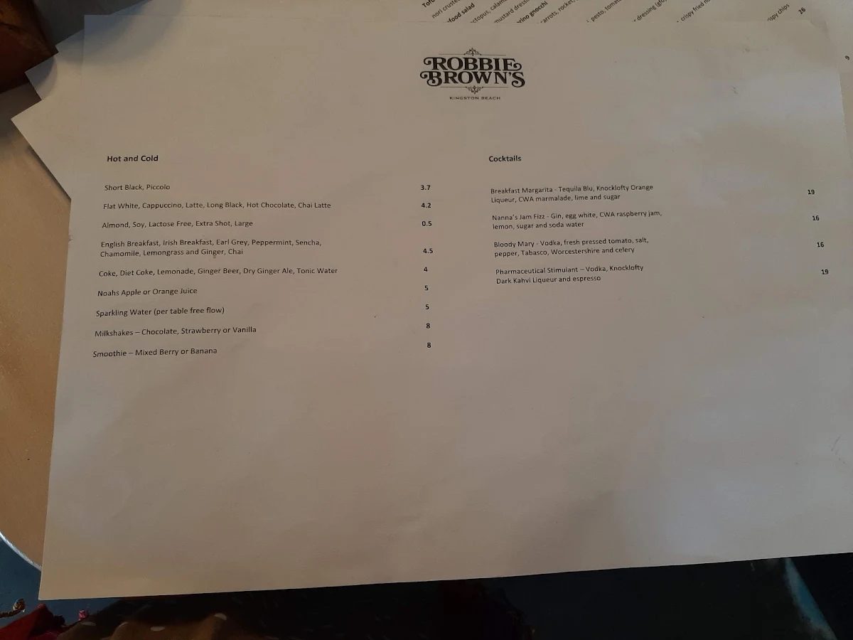 Menu, Robbie Brown's