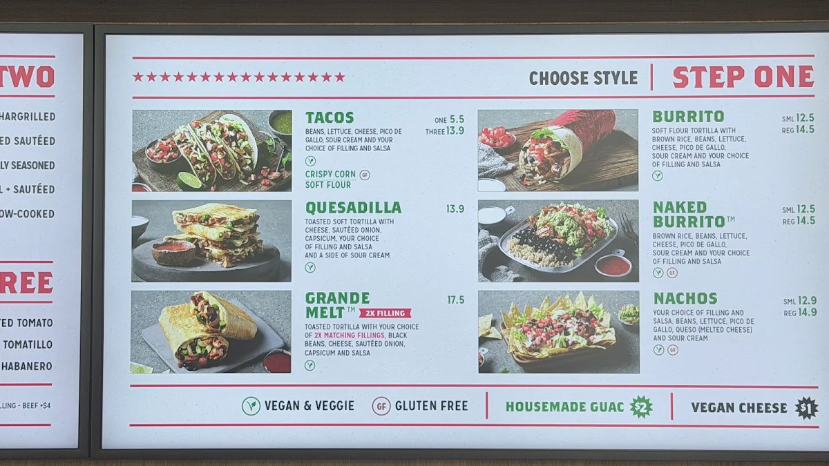 Menu, Mad Mex Zetland