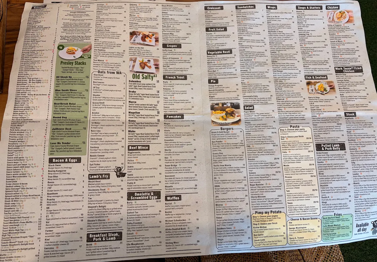 Menu, Café 63 Graceville