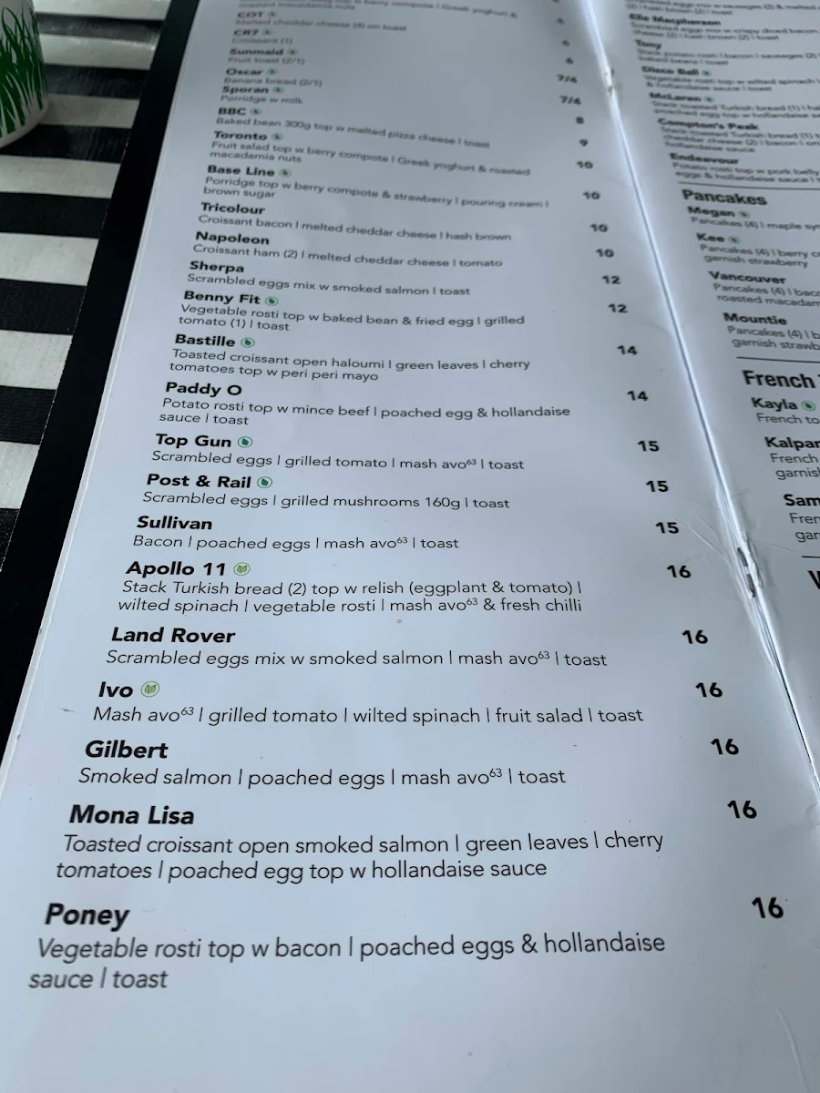 Menu, Café 63 Graceville