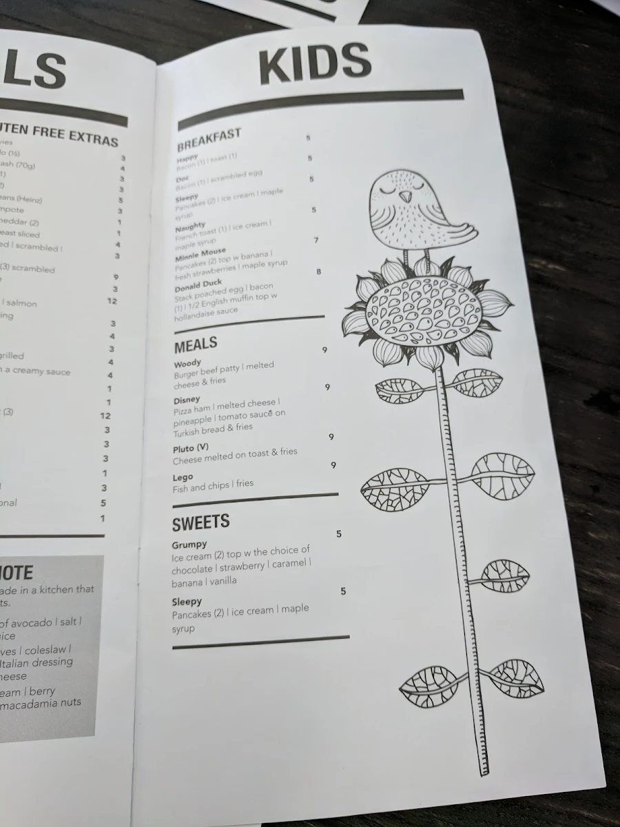 Menu, Café 63 Graceville