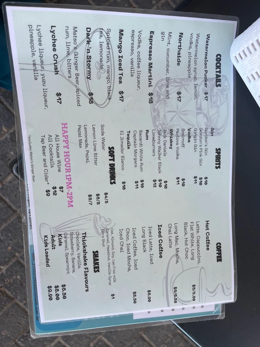 Menu, Jindalee Beach Shack