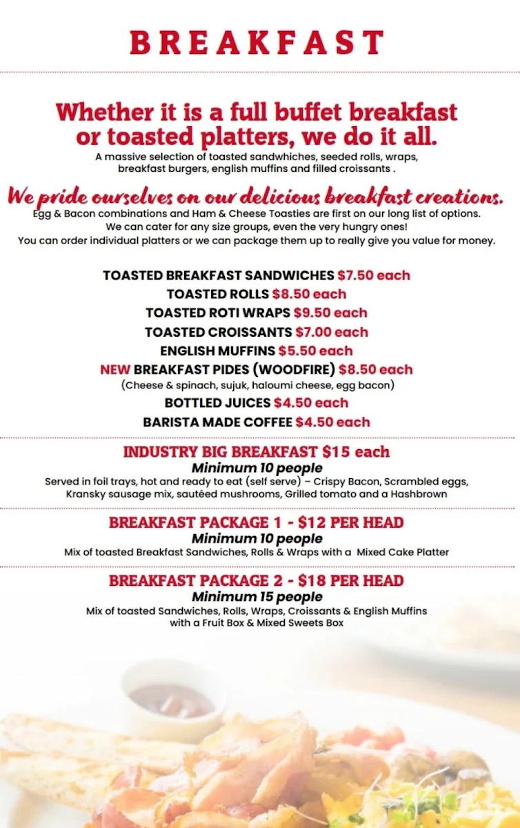 Menu, Industry Cafe & Catering