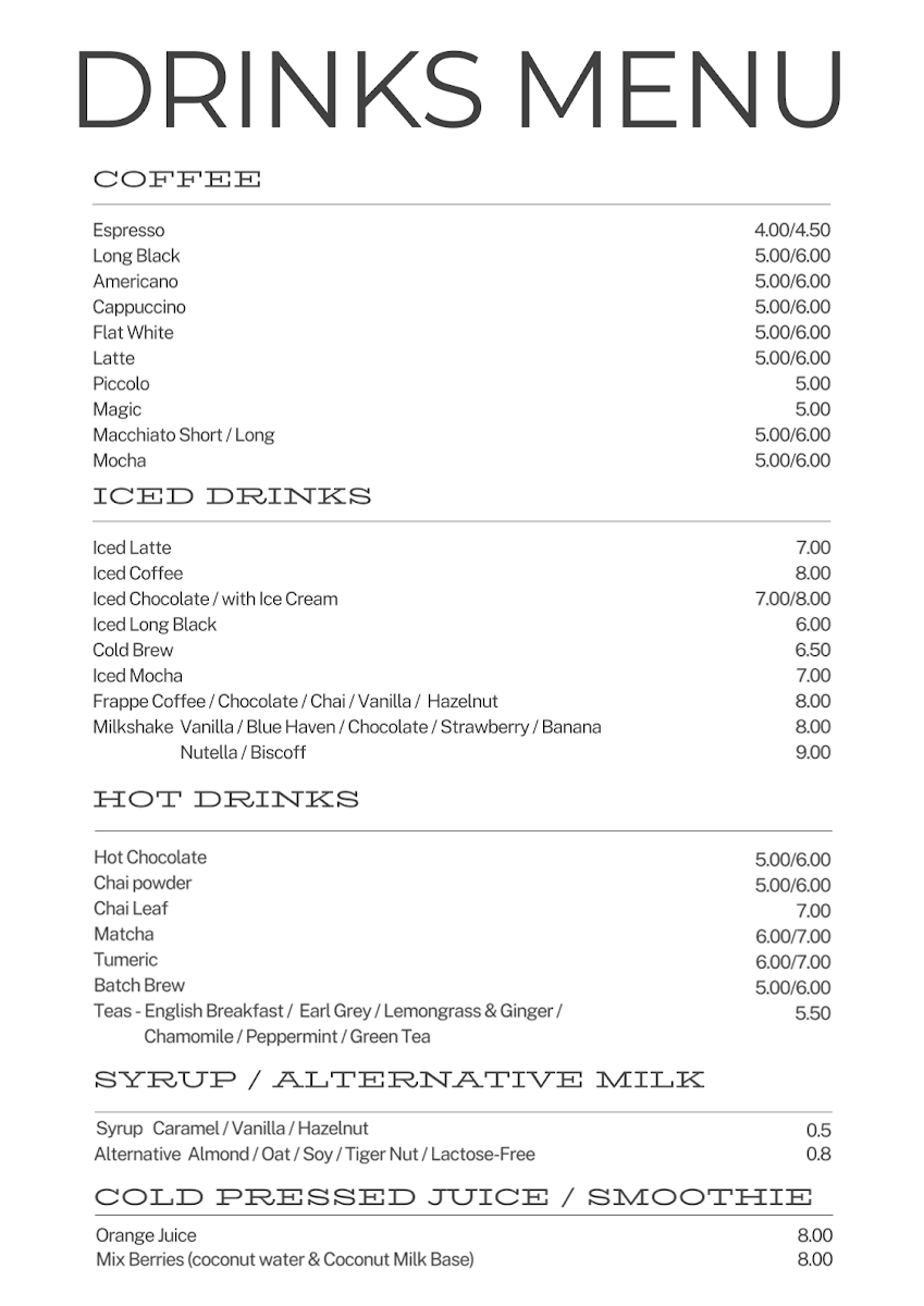 Menu, Dixie Cafe Caulfield North