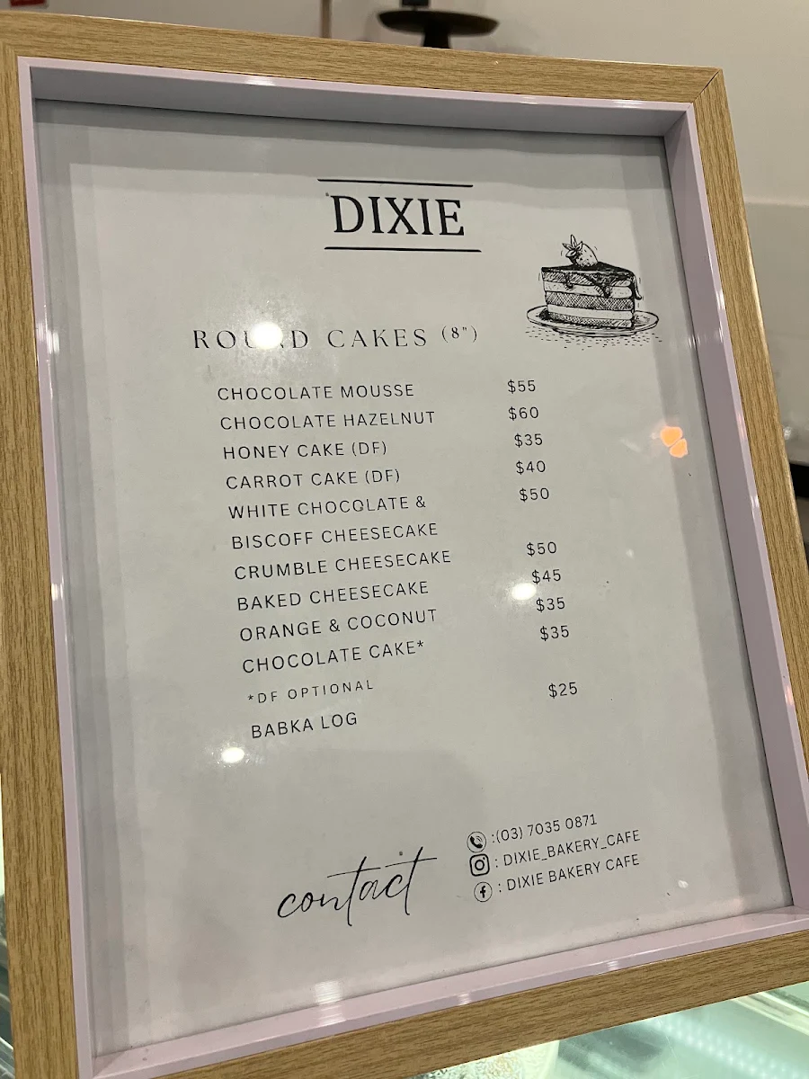 Menu, Dixie Cafe Caulfield North