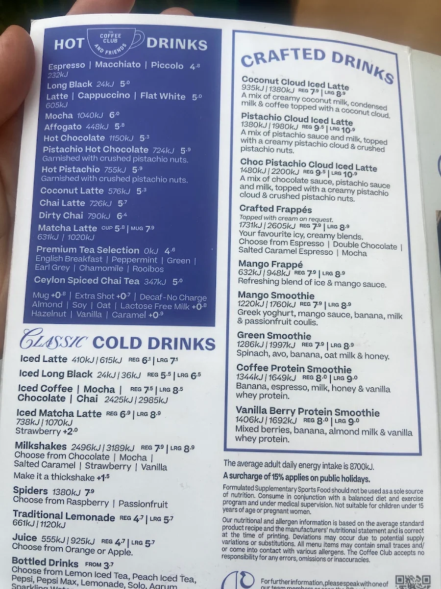 Menu, The Coffee Club