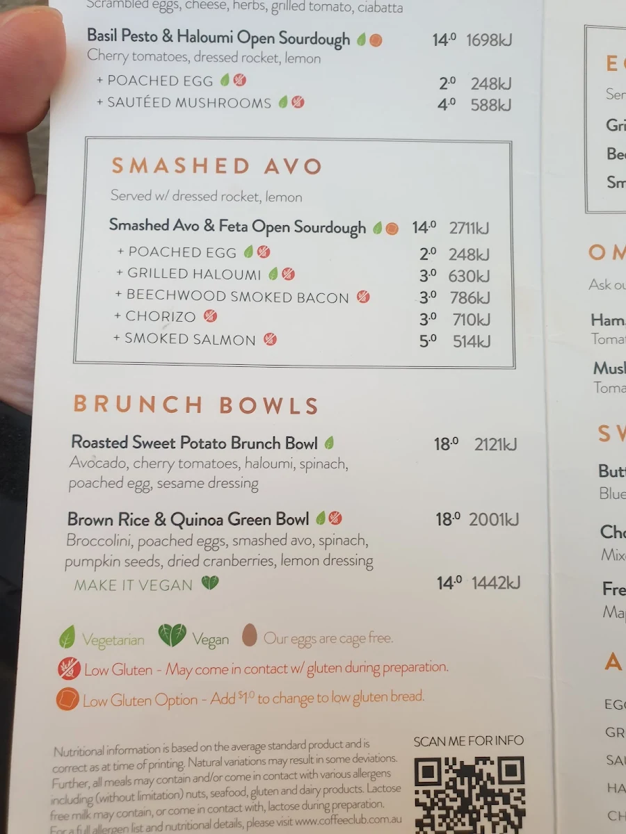 Menu, The Coffee Club
