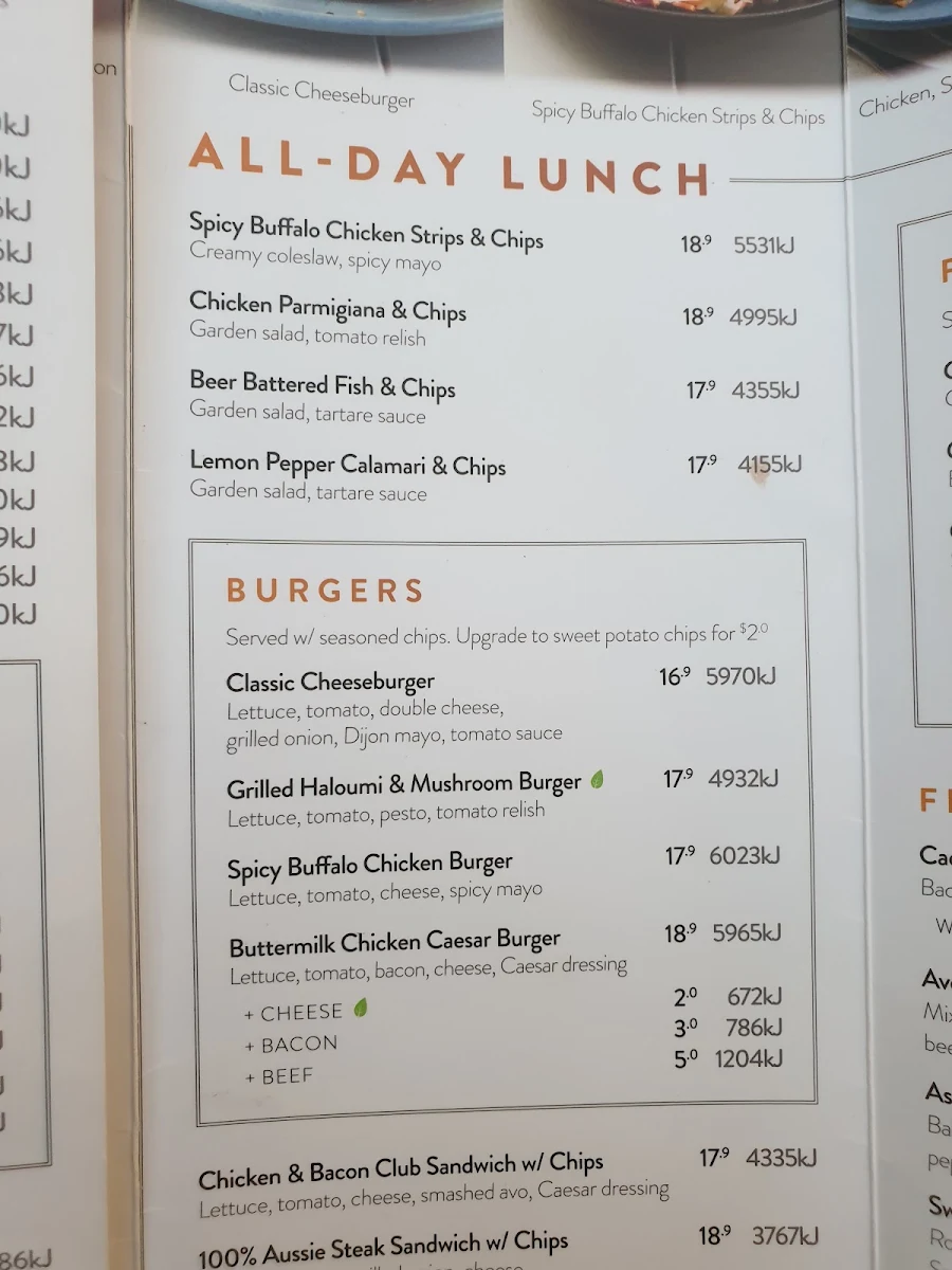 Menu, The Coffee Club