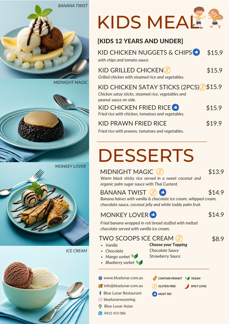 Menu, Blue Lunar Asian