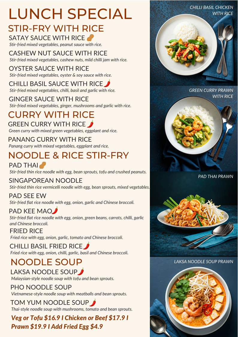 Menu, Blue Lunar Asian