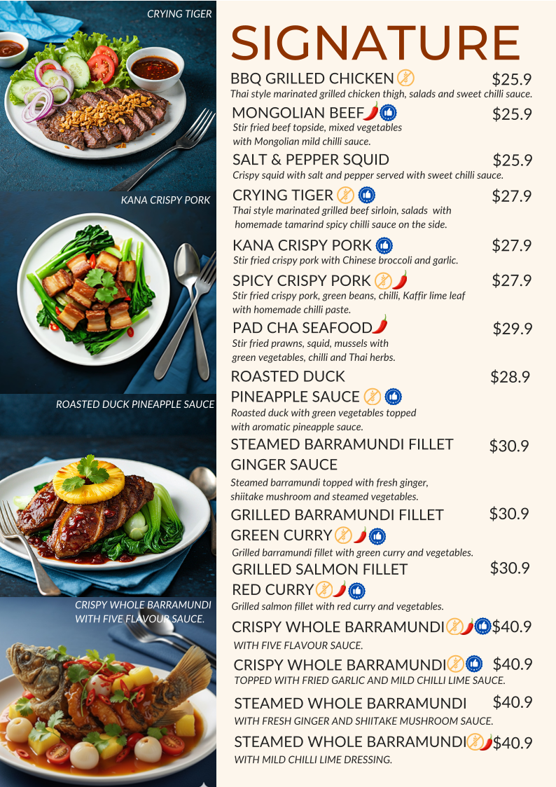Menu, Blue Lunar Asian