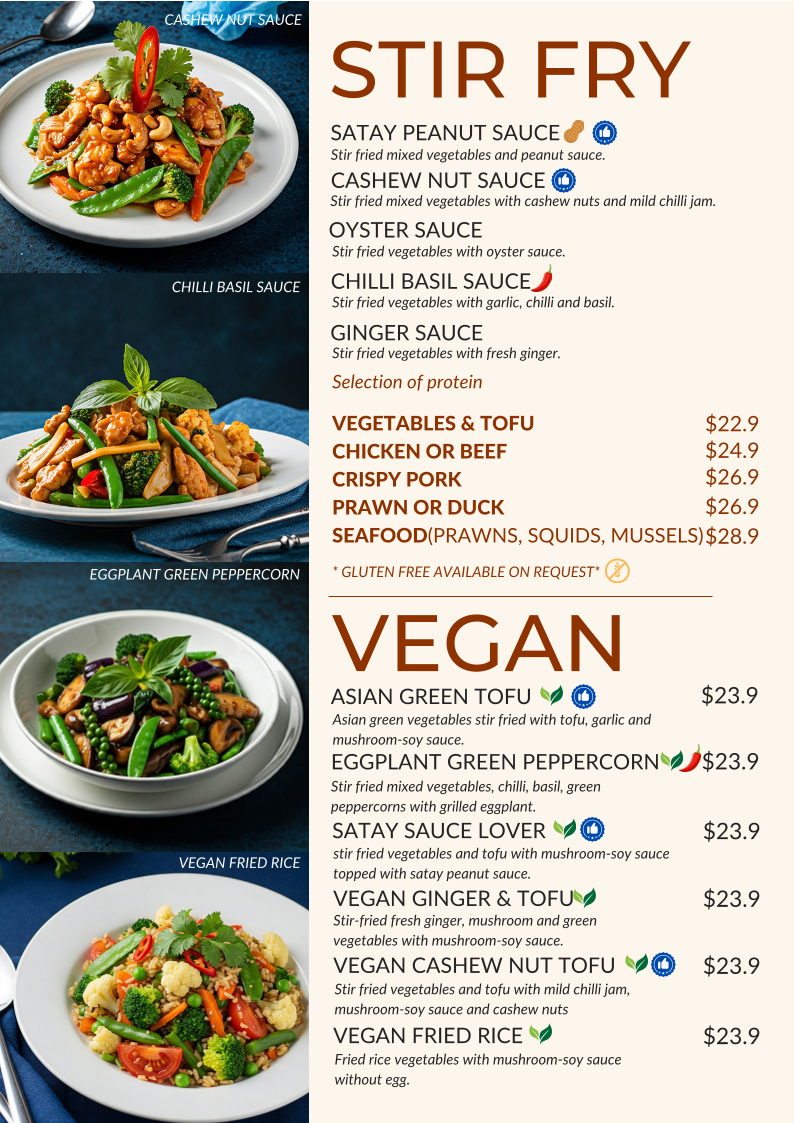 Menu, Blue Lunar Asian