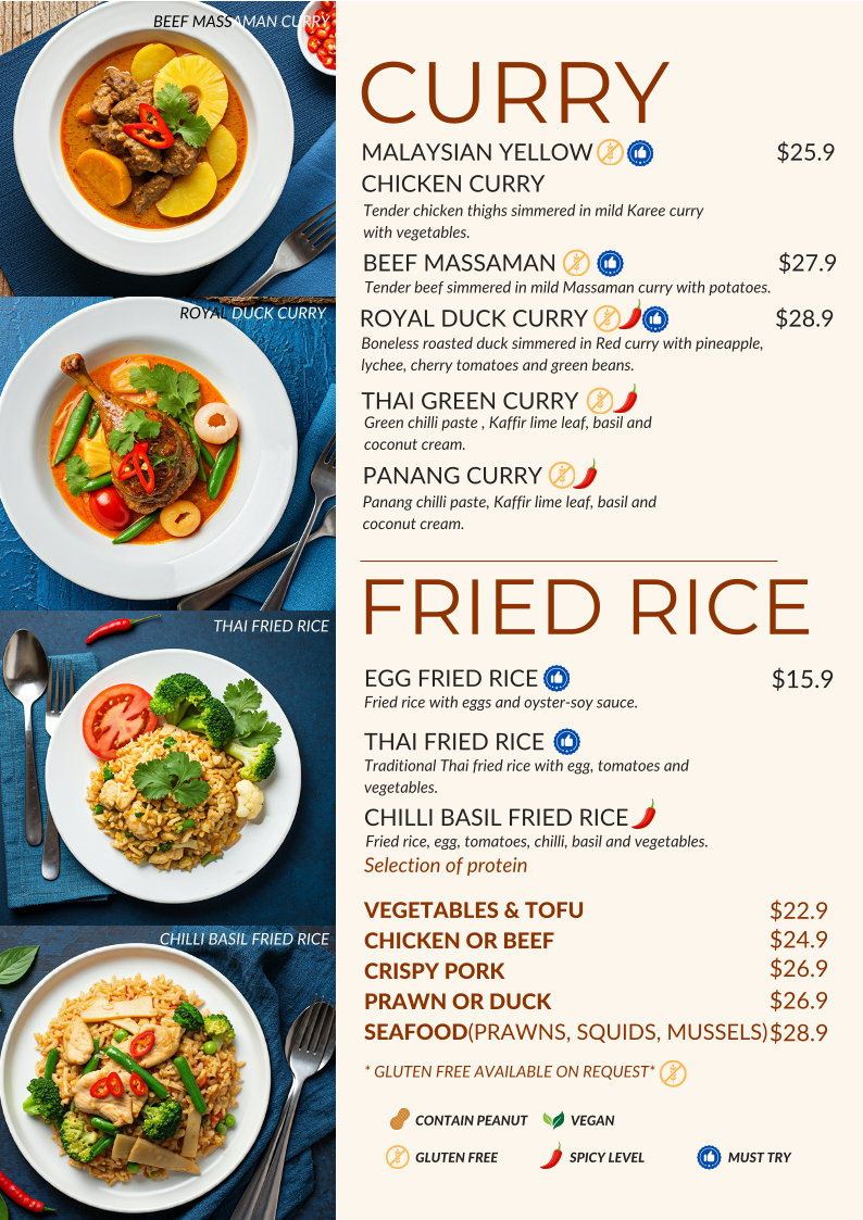 Menu, Blue Lunar Asian