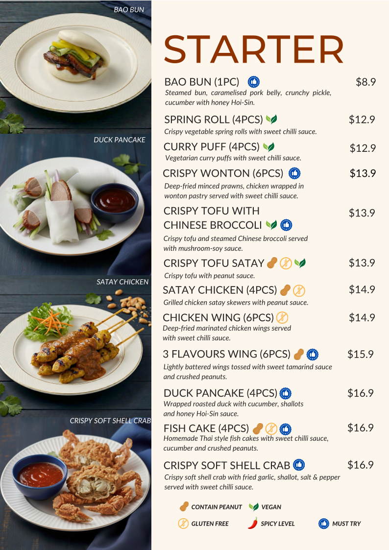 Menu, Blue Lunar Asian