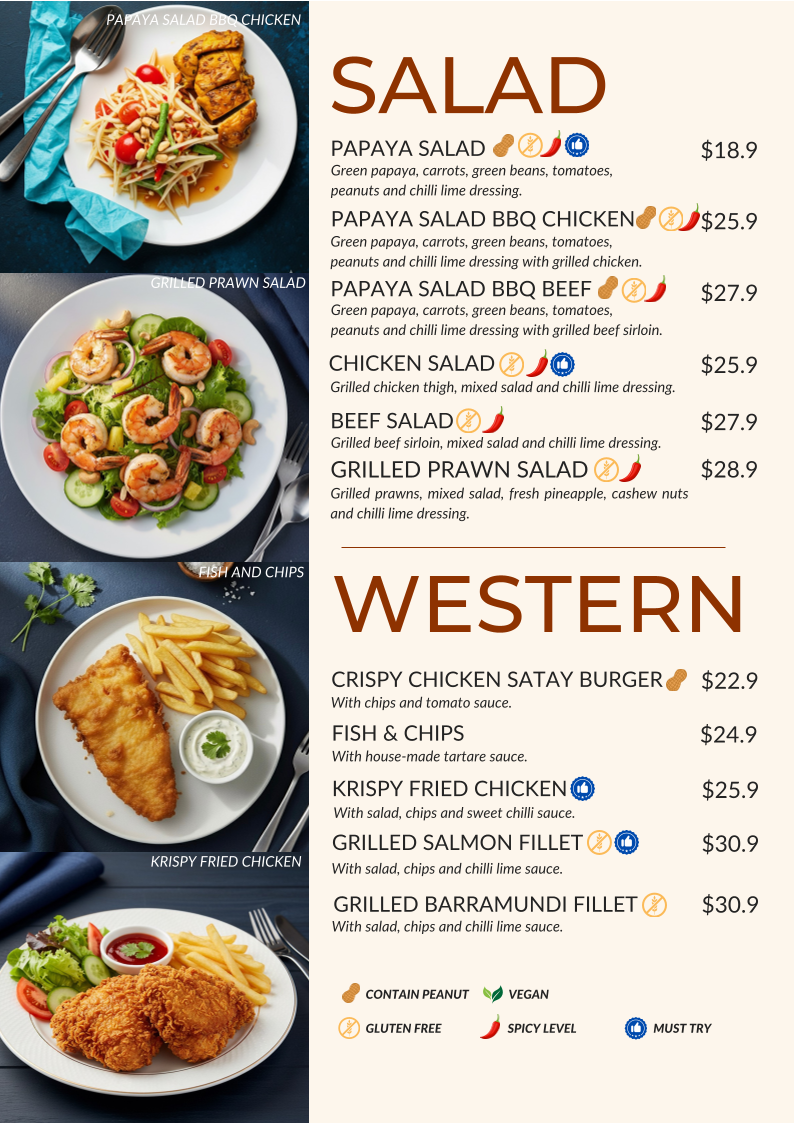 Menu, Blue Lunar Asian