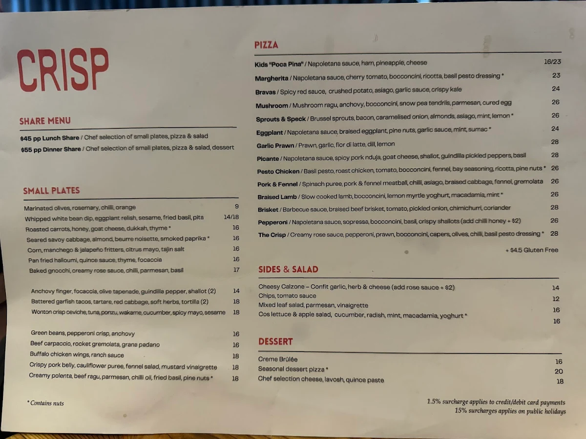 Menu, Crisp Port Elliot