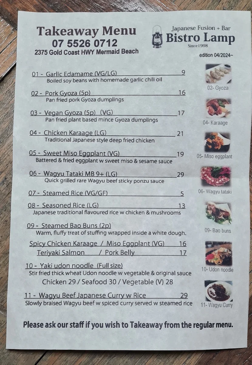 Menu, Bistro Lamp (Japanese Fusion+Bar)