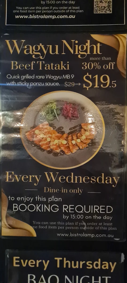 Menu, Bistro Lamp (Japanese Fusion+Bar)