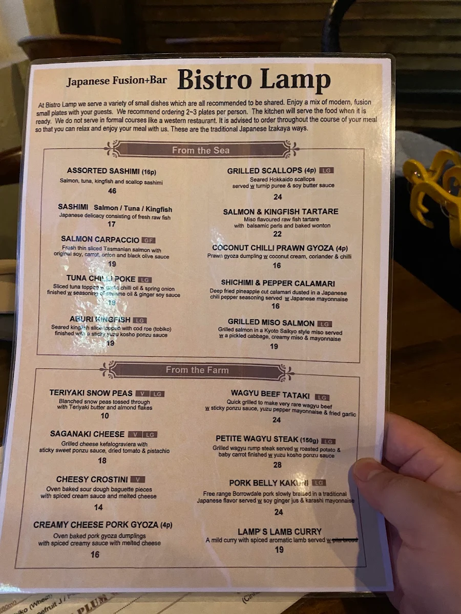 Menu, Bistro Lamp (Japanese Fusion+Bar)