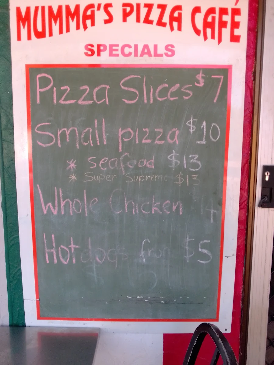 Menu, Mumma's Pizza Cafe