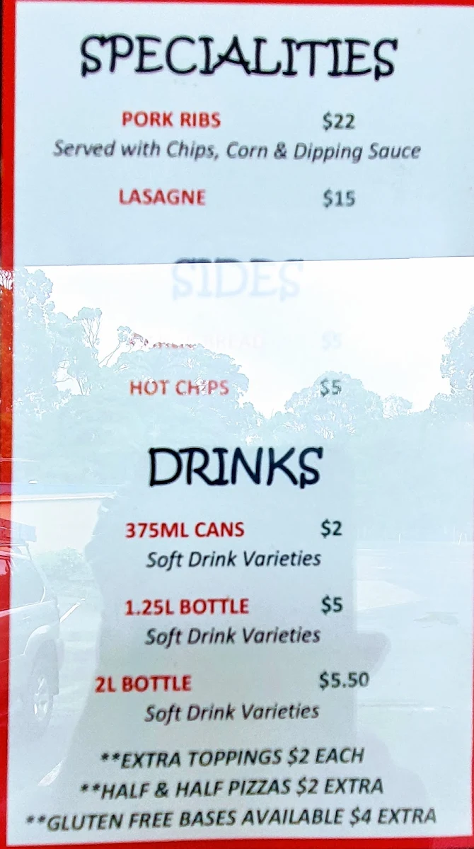 Menu, Mumma's Pizza Cafe