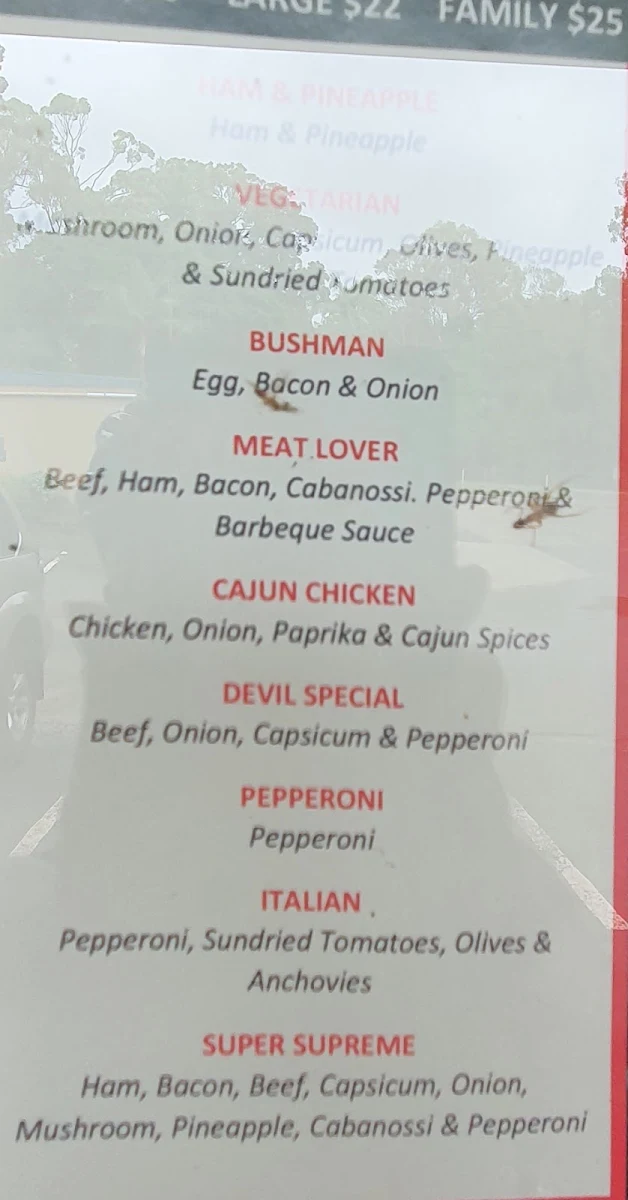 Menu, Mumma's Pizza Cafe