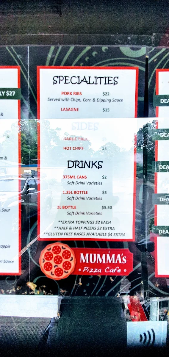 Menu, Mumma's Pizza Cafe