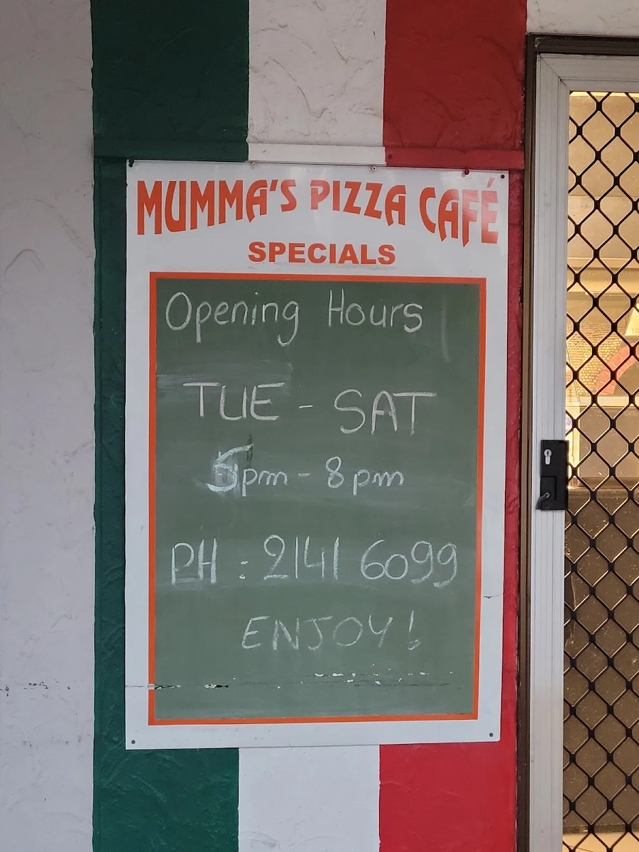 Menu, Mumma's Pizza Cafe