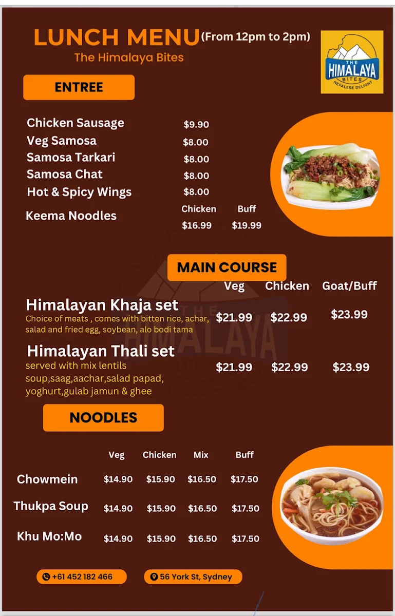 Menu, The Himalaya Bites