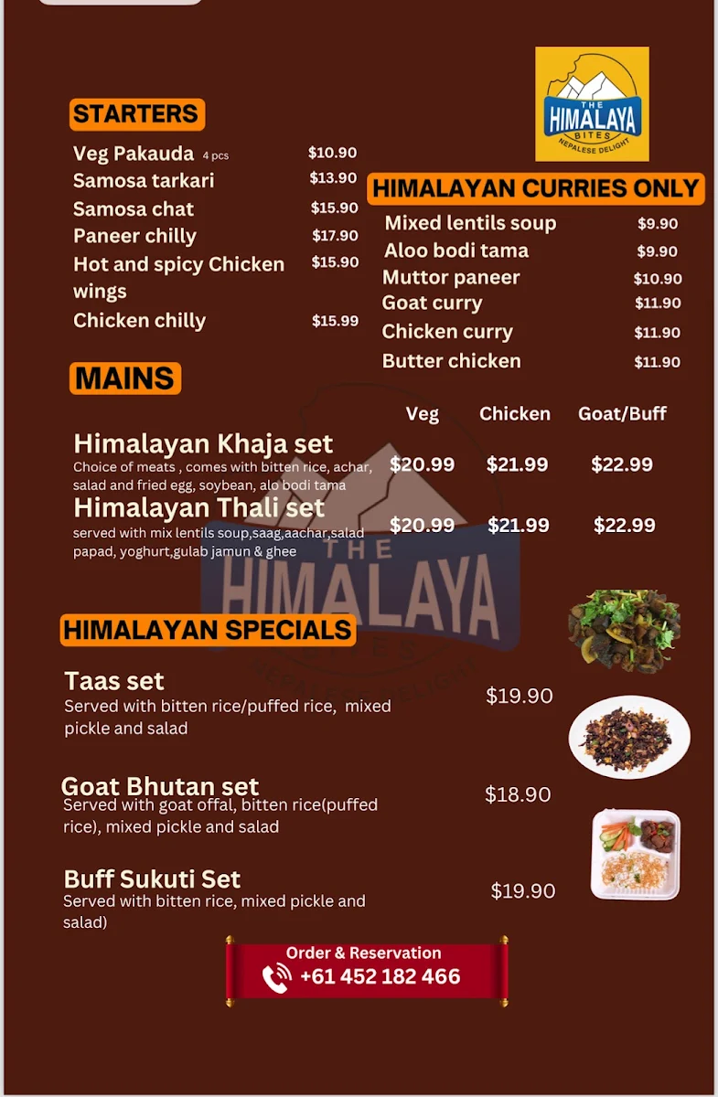 Menu, The Himalaya Bites