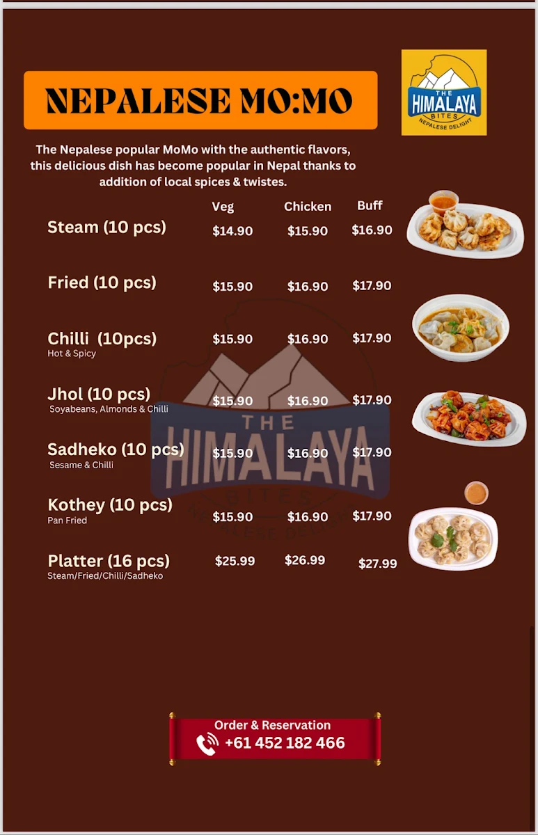 Menu, The Himalaya Bites