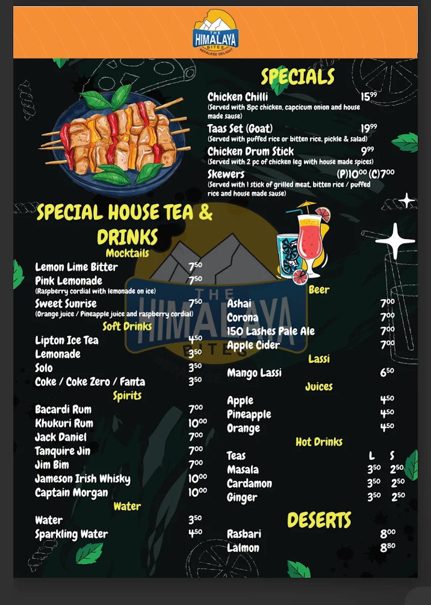 Menu, The Himalaya Bites