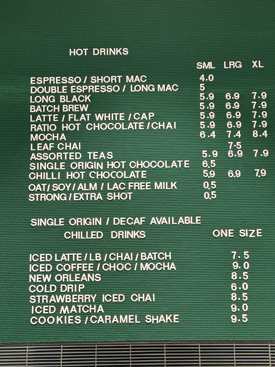 Menu, Axil Coffee Roasters