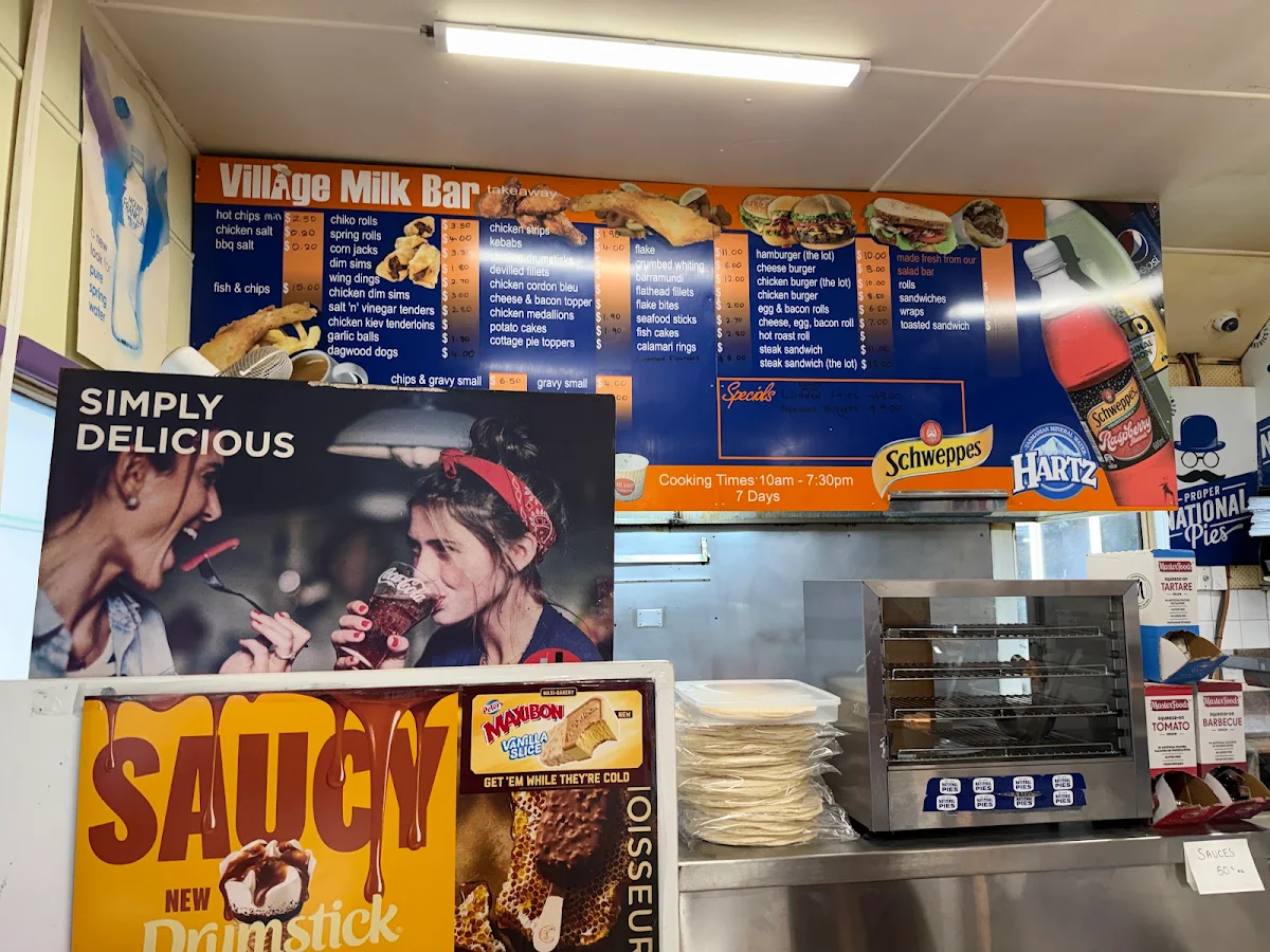Menu, Village Milk Bar & Takeaway