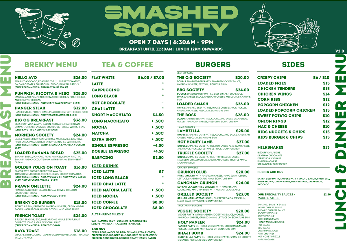 Menu, Smashed Society